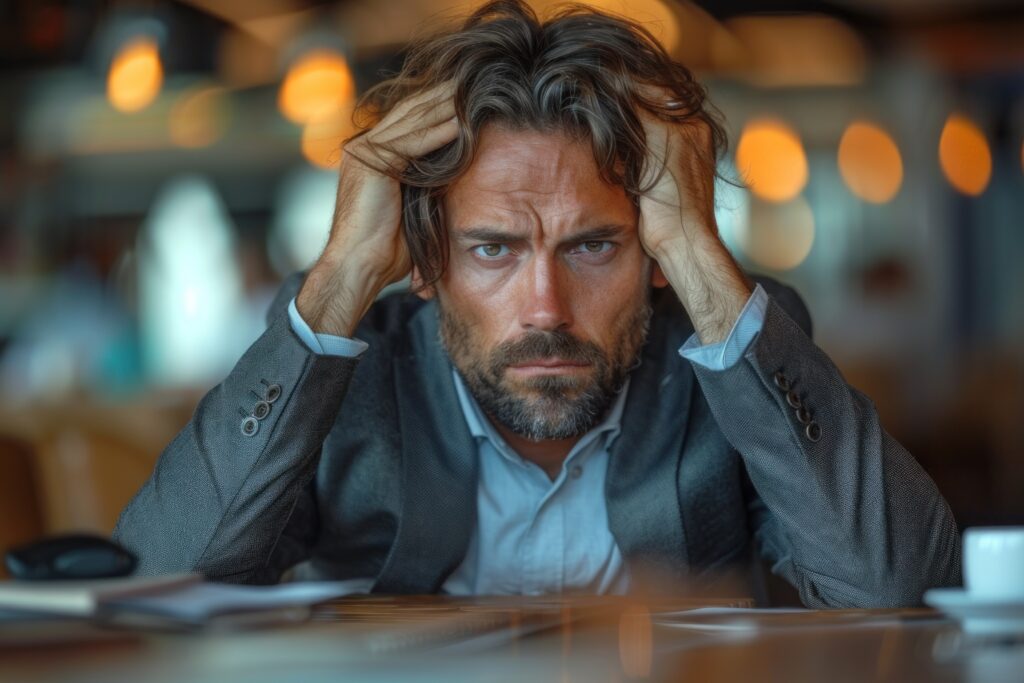 Overwhelmed businessman learning how to manage stress